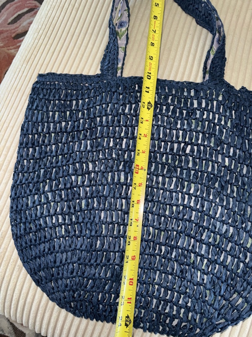 johnnie-O Navy Woven Straw Tote with Floral-Trim Handles - Picture 3 of 9